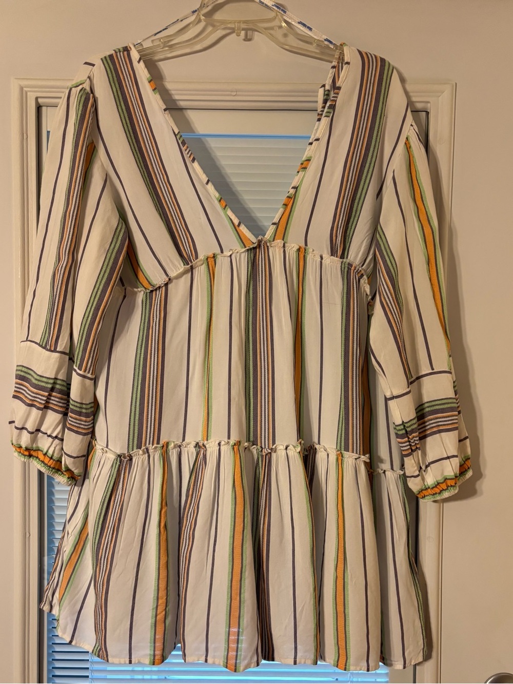 🐠 🏖️ 🌞 blue island Striped V-Neck Tiered Dress